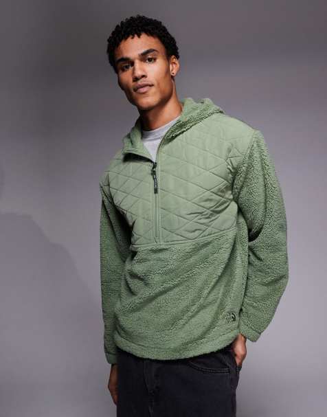 The North Face Cabin hooded fleece half zip jacket in green - view 1