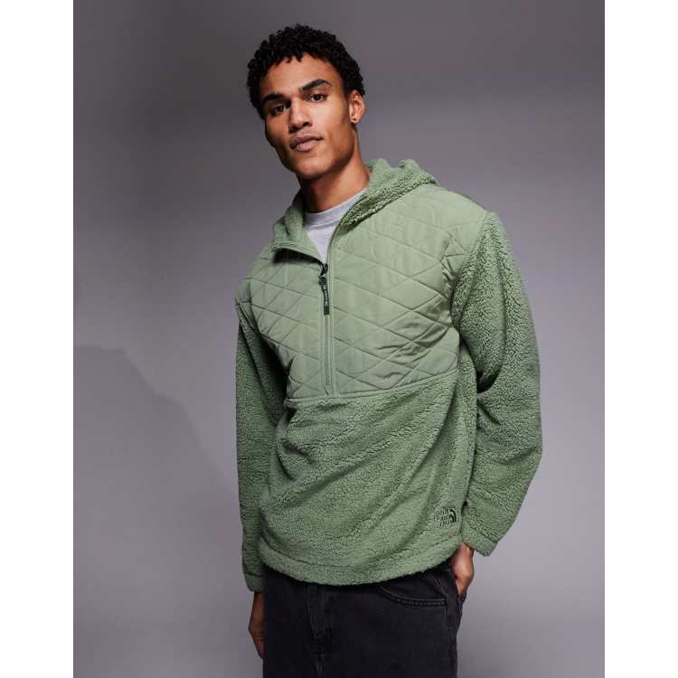 The North Face Cabin hooded fleece half zip jacket in green | ASOS