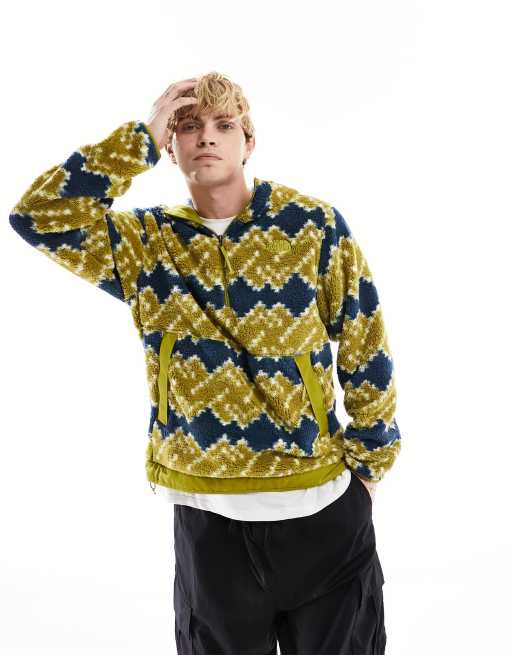 The North Face – Campshire – Bluza polarowa z kapturem w niebieski geometryczny wzór z motywem gór z suwakiem pod szyją