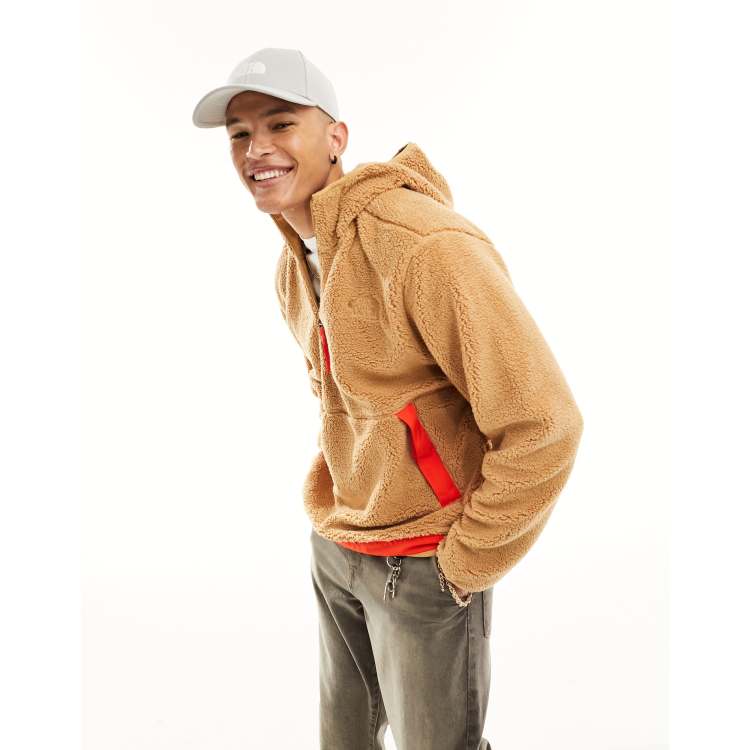 The North Face Campshire hooded 1 4 zip fleece in beige and red ASOS