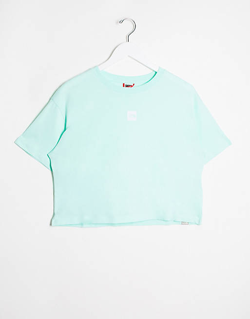 The North Face central logo crop t-shirt in blue | ASOS