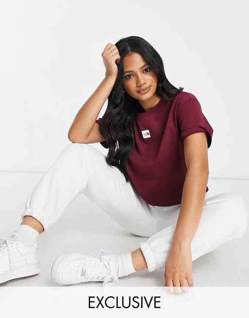 The North Face Central Logo crop t-shirt in burgundy Exclusive at ASOS