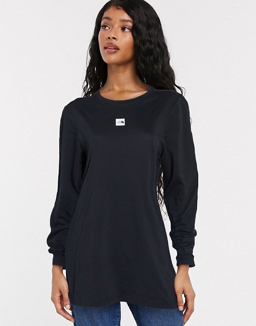 The North Face central logo oversized boyfriend long sleeve t-shirt in black