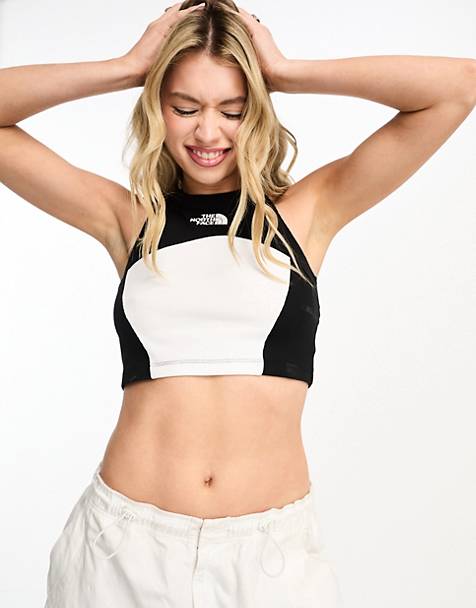 The North Face centre logo cropped tank in white and black