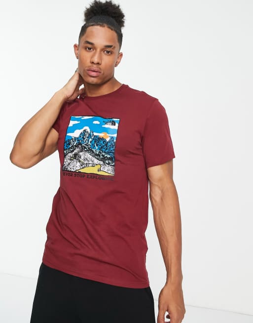 The North Face chest graphic t-shirt in burgundy | ASOS