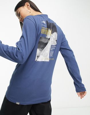 The North Face Collage back print long sleeve t-shirt in navy Exclusive at ASOS