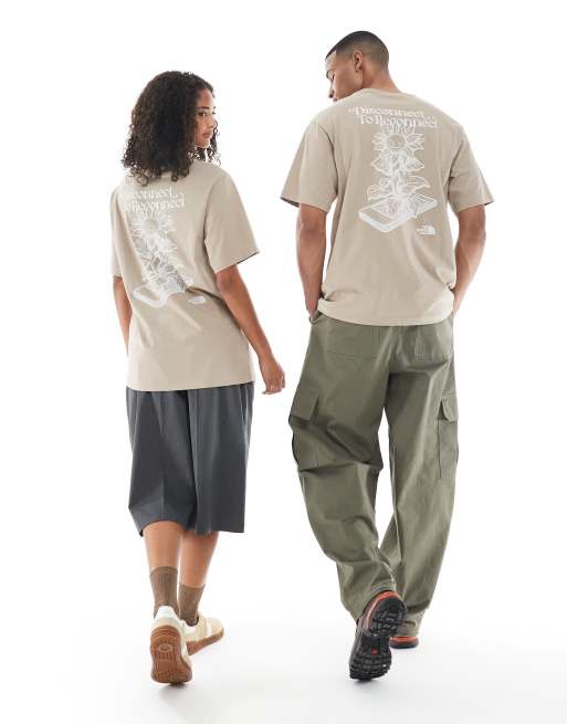 The North Face – Connect Flower – Szary T-shirt unisex z nadrukiem logo z kwiatem na plecach