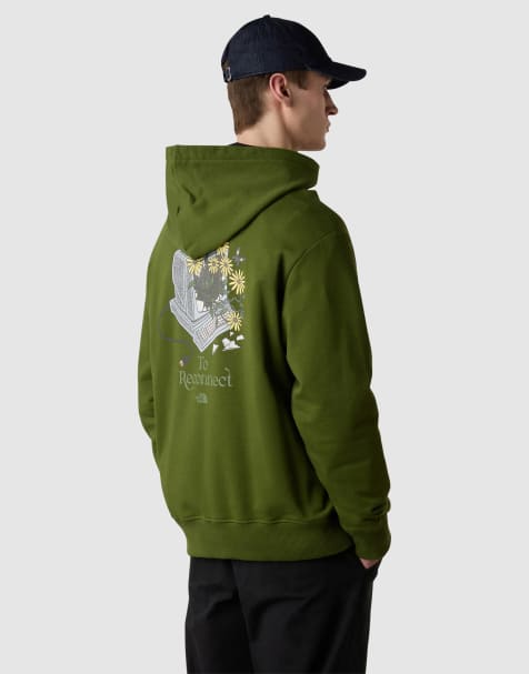 The North Face – Connect – Locker geschnittener Kapuzenpullover in Waldgrün mit Grafik - view 1
