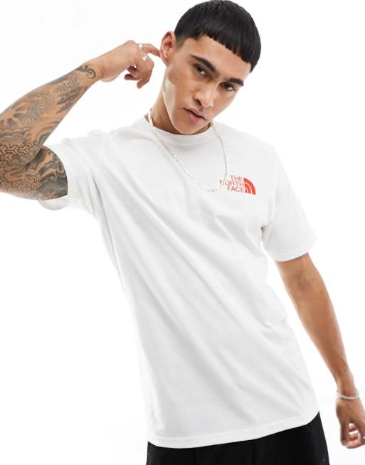 The North Face contour half dome back print t-shirt in white & red  Exclusive to ASOS