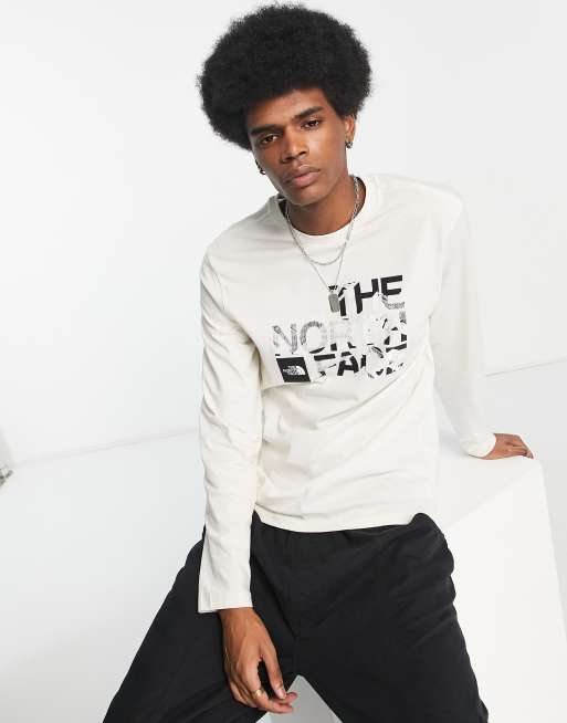 The North Face Coordinates long sleeve chest print t-shirt in off white