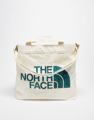 The North Face cotton digi logo tote bag in natural cotton