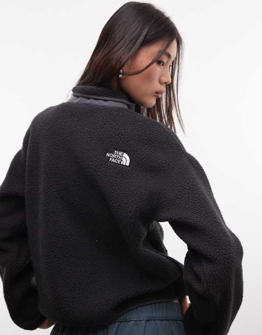 The North Face Cragmont 1/2 snap button fleece in black and grey, 3 of 4