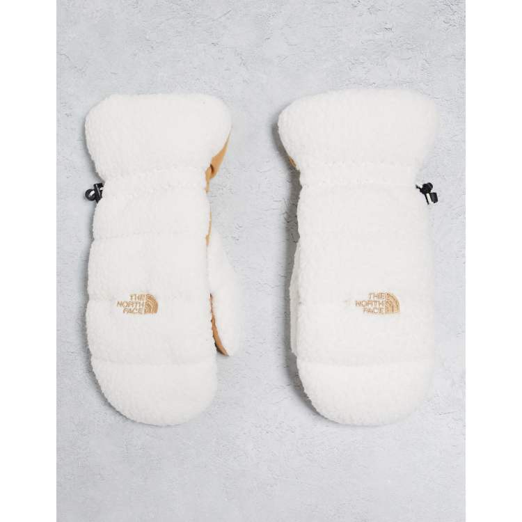 The North Face Cragmont fleece mittens in cream and beige