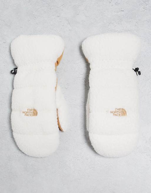 The North Face Cragmont fleece mittens in cream and beige