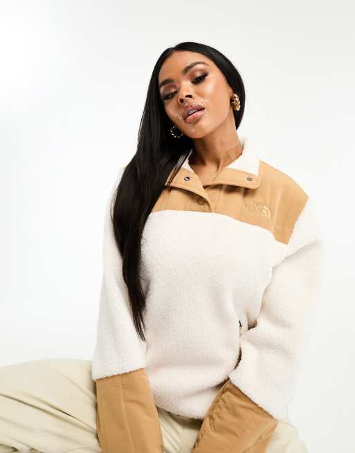 The North Face – Cragmont – Schweres Fleece-Sweatshirt in Cremeweiß und Beige mit kurzem 1/4-Reißverschluss