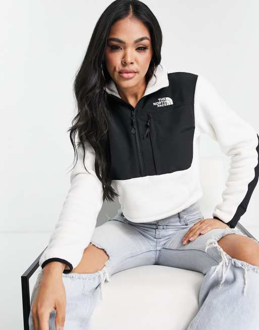 The North Face Crop Denali half zip fleece in white