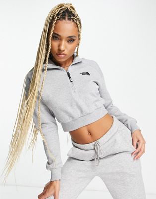 The North Face cropped 1/4 zip sweat with ribbed hem in grey Exclusive at ASOS