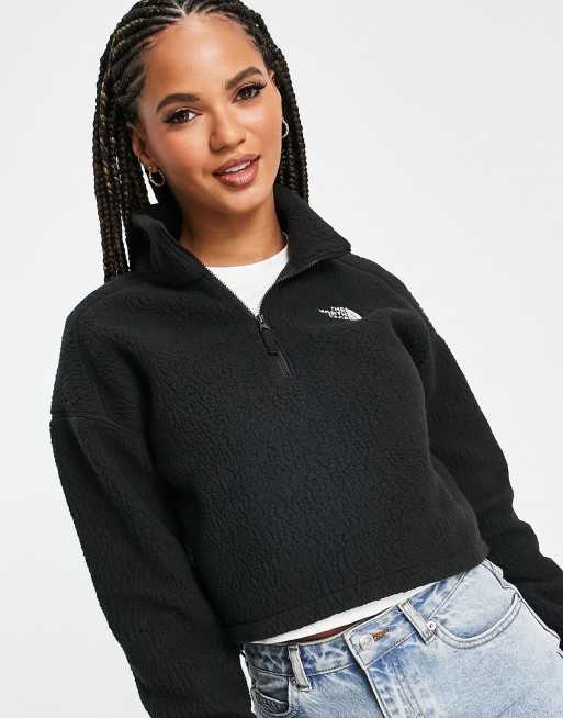 The North Face cropped high pile fleece in black