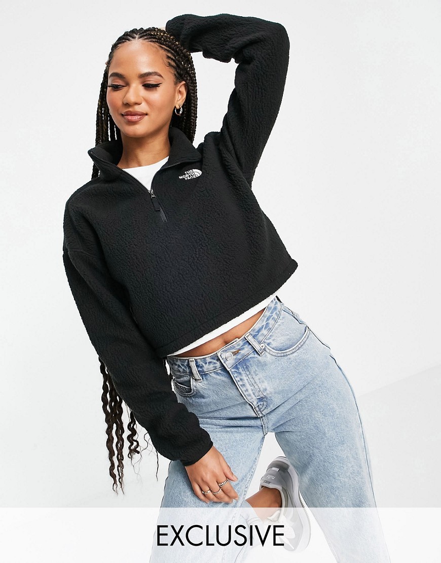 The North Face cropped high pile fleece in black