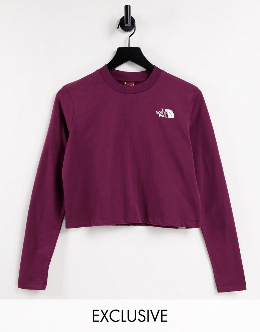 The North Face cropped long sleeve T-shirt in burgundy - Exclusive to ASOS-Red