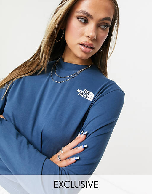 The North Face cropped long sleeve t-shirt in navy Exclusive at ASOS