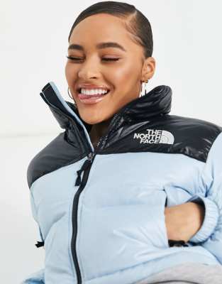 cropped black north face puffer jacket