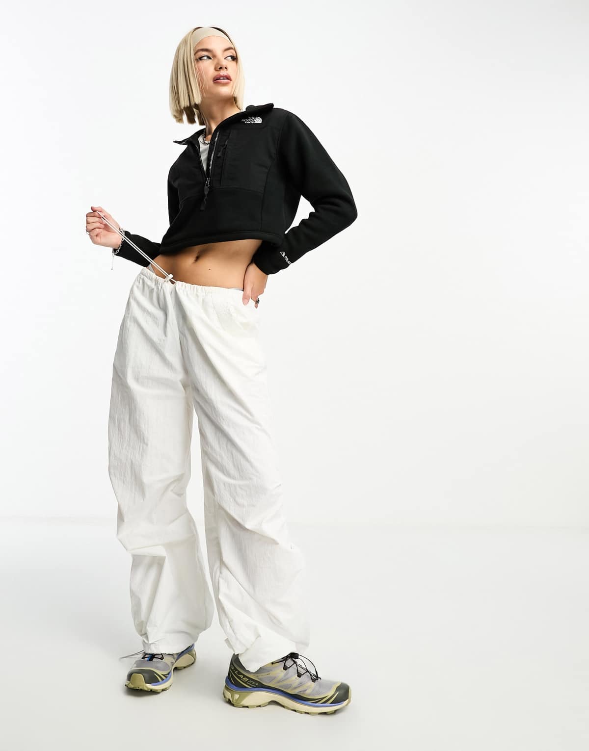 The North Face Denali 1/2 zip cropped fleece in black