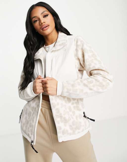 The North Face Denali 2 leopard print fleece jacket in white/gray