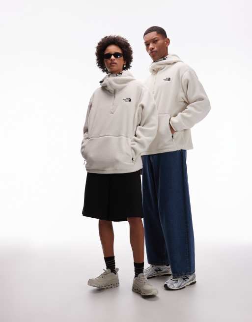 The North Face Dirus unisex 1/2 zip balaclava fleece hoodie in off white, 3 of 4