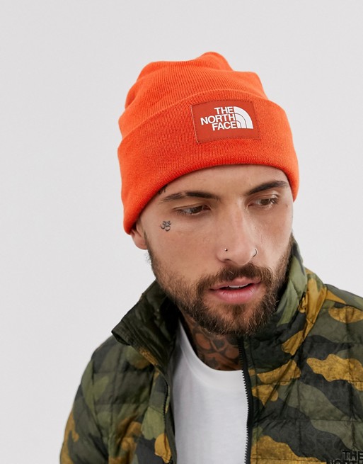 The North Face Dock Worker recycled beanie in orange