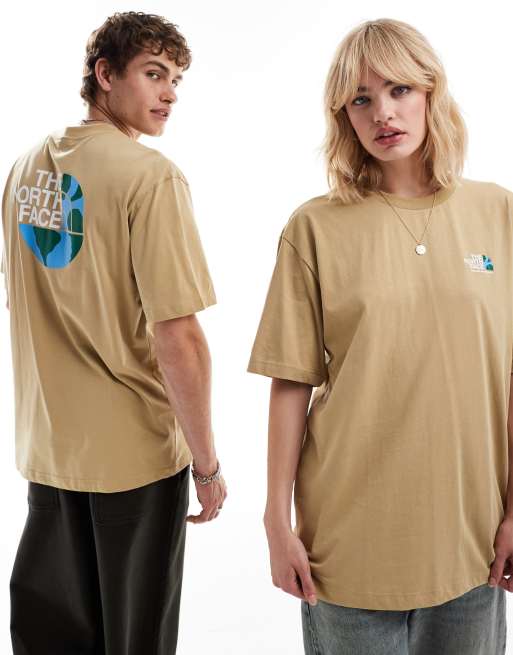The North Face – Dome – Beżowy T-shirt oversize z nadrukiem na plecach