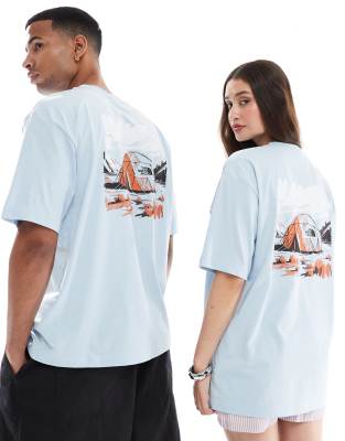 The North Face Dome Tent backprint oversized t-shirt in light blue exclusive to ASOS