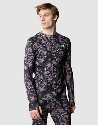 The North Face Dragline long-sleeve baselayer t-shirt in grey snake print