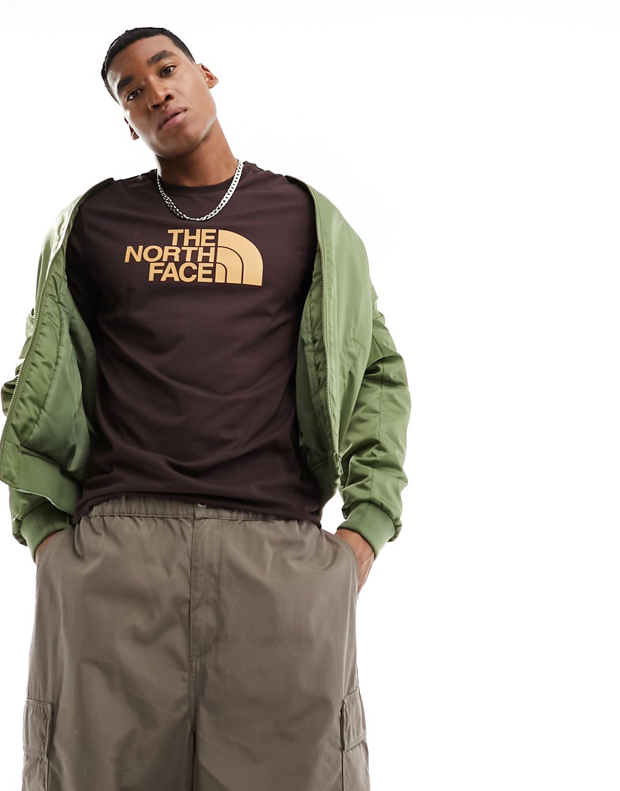 the north face easy chest logo t-shirt in brown