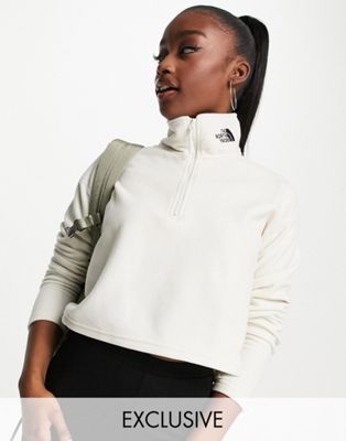 The North Face Embroidered Glacier cropped fleece in white Exclusive at ASOS