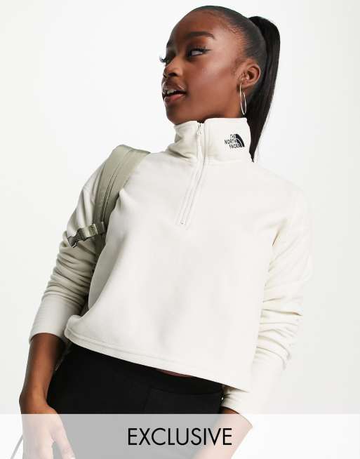 The North Face Embroidered Glacier cropped fleece in white Exclusive to ...