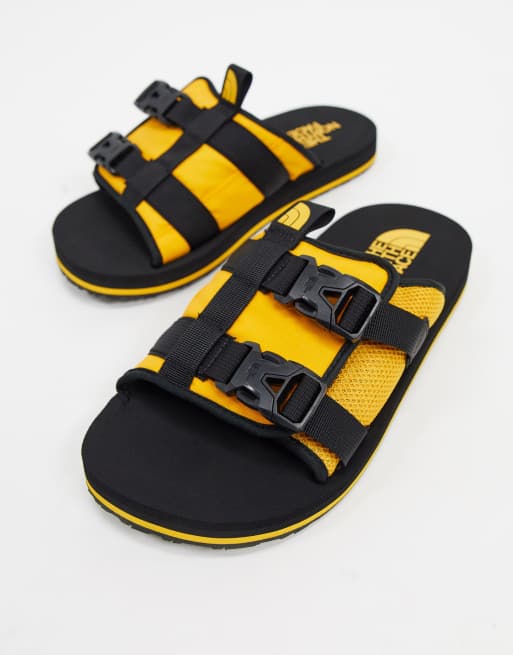 The North Face EQBC sliders in yellow black