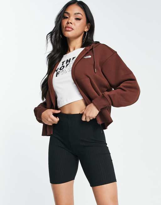 The North Face – Essential – Brązowa zapinana na zamek bluza z kapturem o krótkim fasonie – Tylko w ASOS
