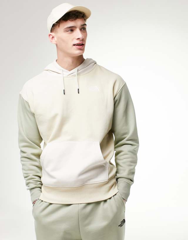 The North Face Essential color block hoodie in green/beige - Exclusive to ASOS