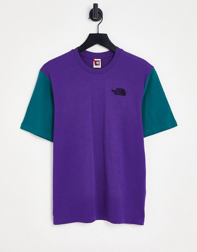 The North Face Essential color block T-shirt in purple/green Exclusive to ASOS