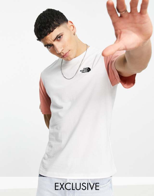 The North Face Essential Color block T-shirt in white/pink Exclusive to ASOS