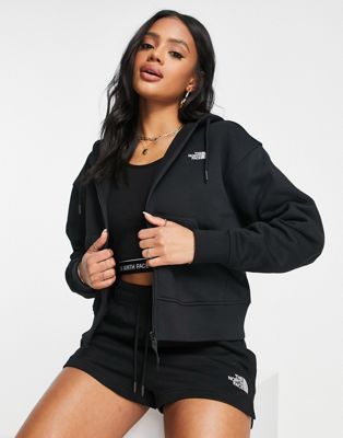 The North Face Essential cropped zip up hoodie in black Exclusive at ASOS