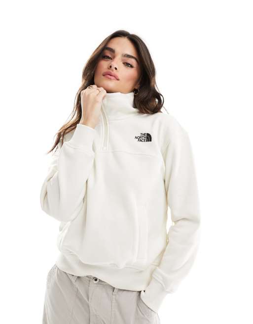 The North Face - Essential - Felpa bianco sporco oversize con logo e zip corta