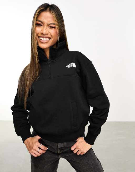 The North Face Essential Felpa oversize nera con zip corta ASOS