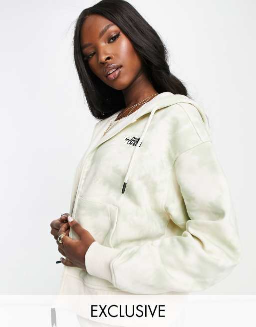 The North Face Essential full zip hoodie in beige/ white tie dye ...