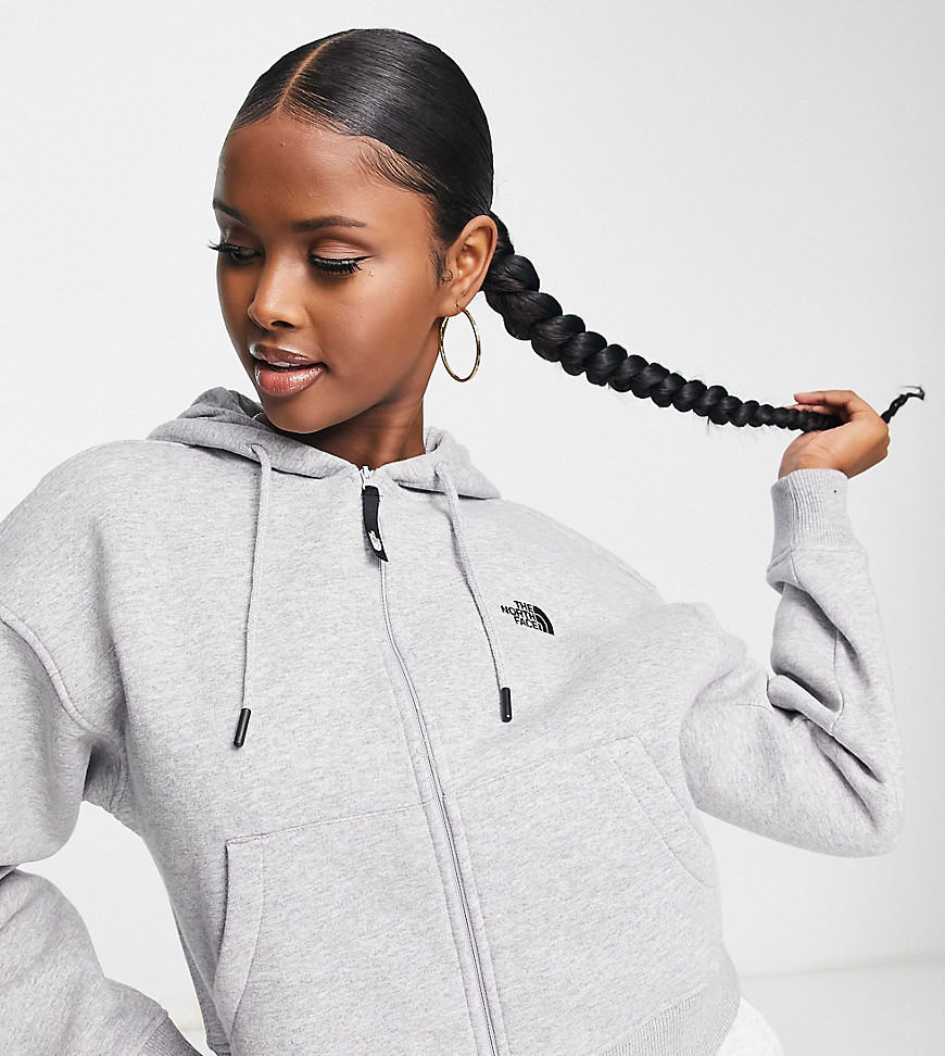 The North Face Essential full zip hoodie in gray Exclusive at ASOS