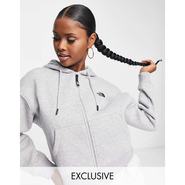 The North Face Essential full zip hoodie in gray Exclusive at ASOS