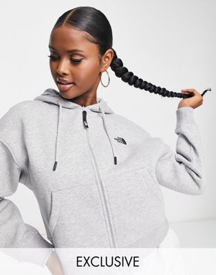 The North Face Essential full zip hoodie in grey Exclusive at ASOS