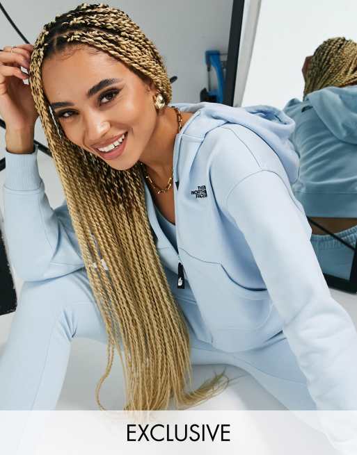The North Face Essential full zip hoodie in light blue Exclusive to ASOS 
