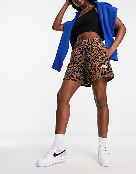 The North Face Essential high waist jersey shorts in brown marble print Exclusive at ASOS